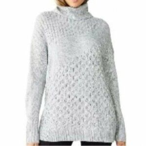 Nine West Gray Knit Turtleneck Fisherman Style Sweater Women's Size Large